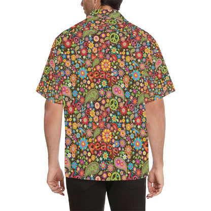 Flower Power Peace Paisley Themed Print Men Aloha Hawaiian Shirt