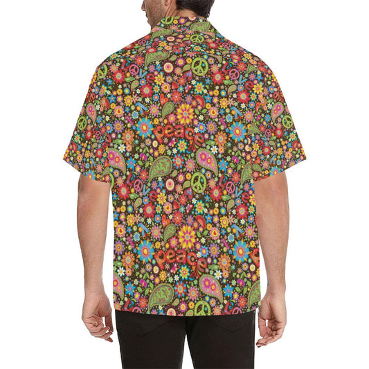 Flower Power Peace Paisley Themed Print Men Aloha Hawaiian Shirt