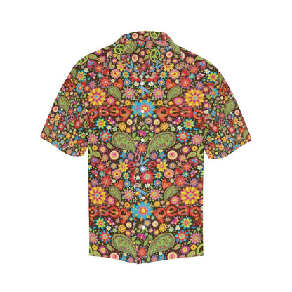 Flower Power Peace Paisley Themed Print Men Aloha Hawaiian Shirt