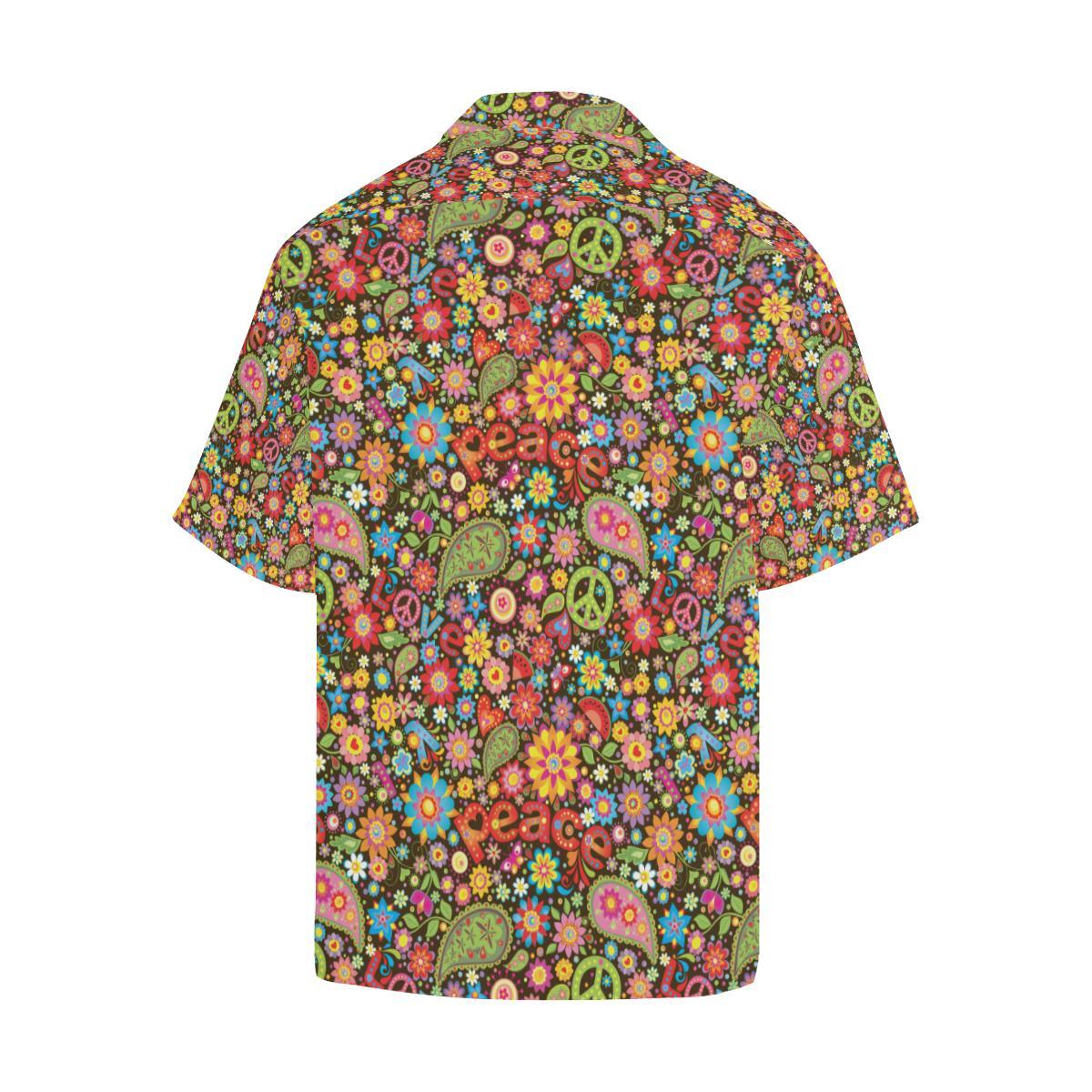 Flower Power Peace Paisley Themed Print Men Aloha Hawaiian Shirt