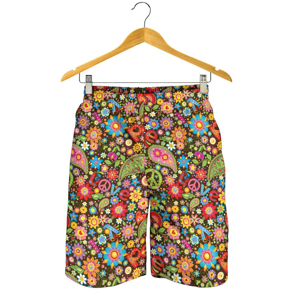 Flower Power Peace Paisley Themed Print Mens Shorts-JTAMIGO.COM