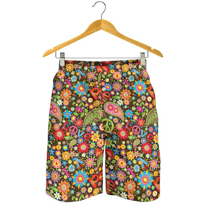 Flower Power Peace Paisley Themed Print Mens Shorts-JTAMIGO.COM