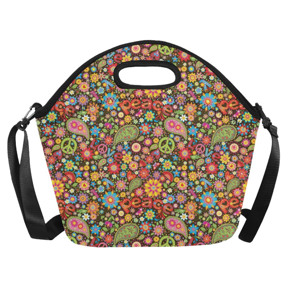 Flower Power Peace Paisley Themed Print Neoprene Lunch Bag (Model 1669)(Large)-JTAMIGO.COM