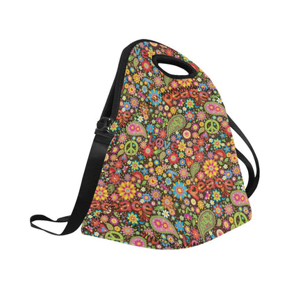 Flower Power Peace Paisley Themed Print Neoprene Lunch Bag (Model 1669)(Large)-JTAMIGO.COM