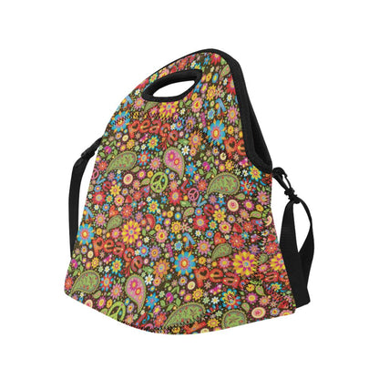 Flower Power Peace Paisley Themed Print Neoprene Lunch Bag (Model 1669)(Large)-JTAMIGO.COM