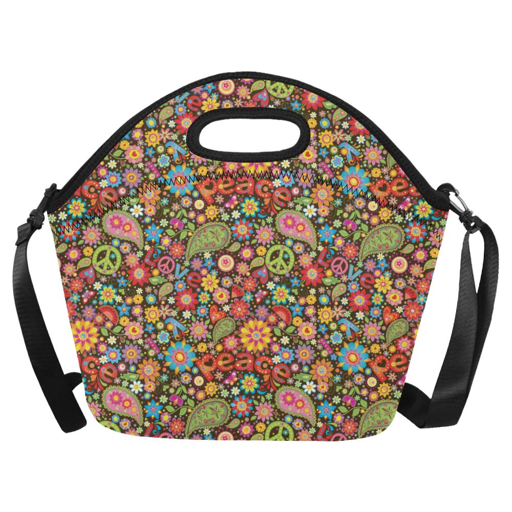 Flower Power Peace Paisley Themed Print Neoprene Lunch Bag (Model 1669)(Large)-JTAMIGO.COM