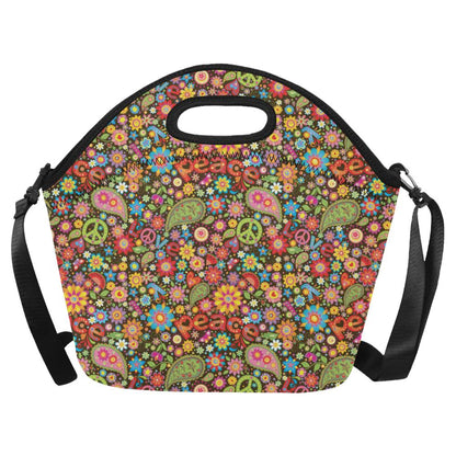 Flower Power Peace Paisley Themed Print Neoprene Lunch Bag (Model 1669)(Large)-JTAMIGO.COM