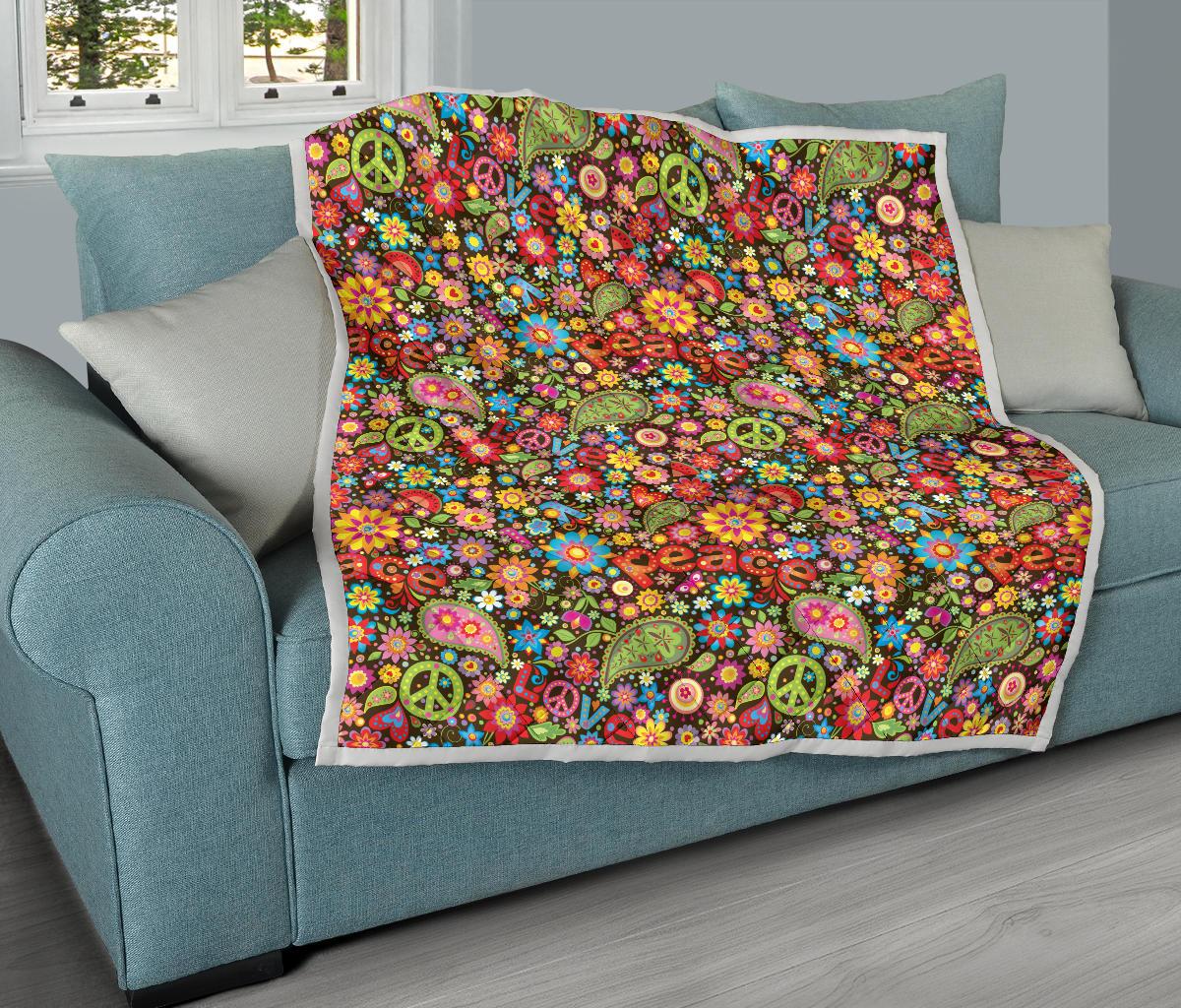 Flower Power Peace Paisley Themed Print Premium Quilt-JTAMIGO.COM