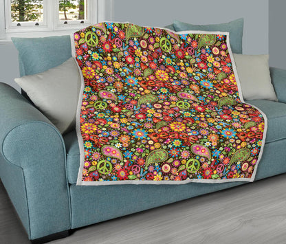 Flower Power Peace Paisley Themed Print Premium Quilt-JTAMIGO.COM