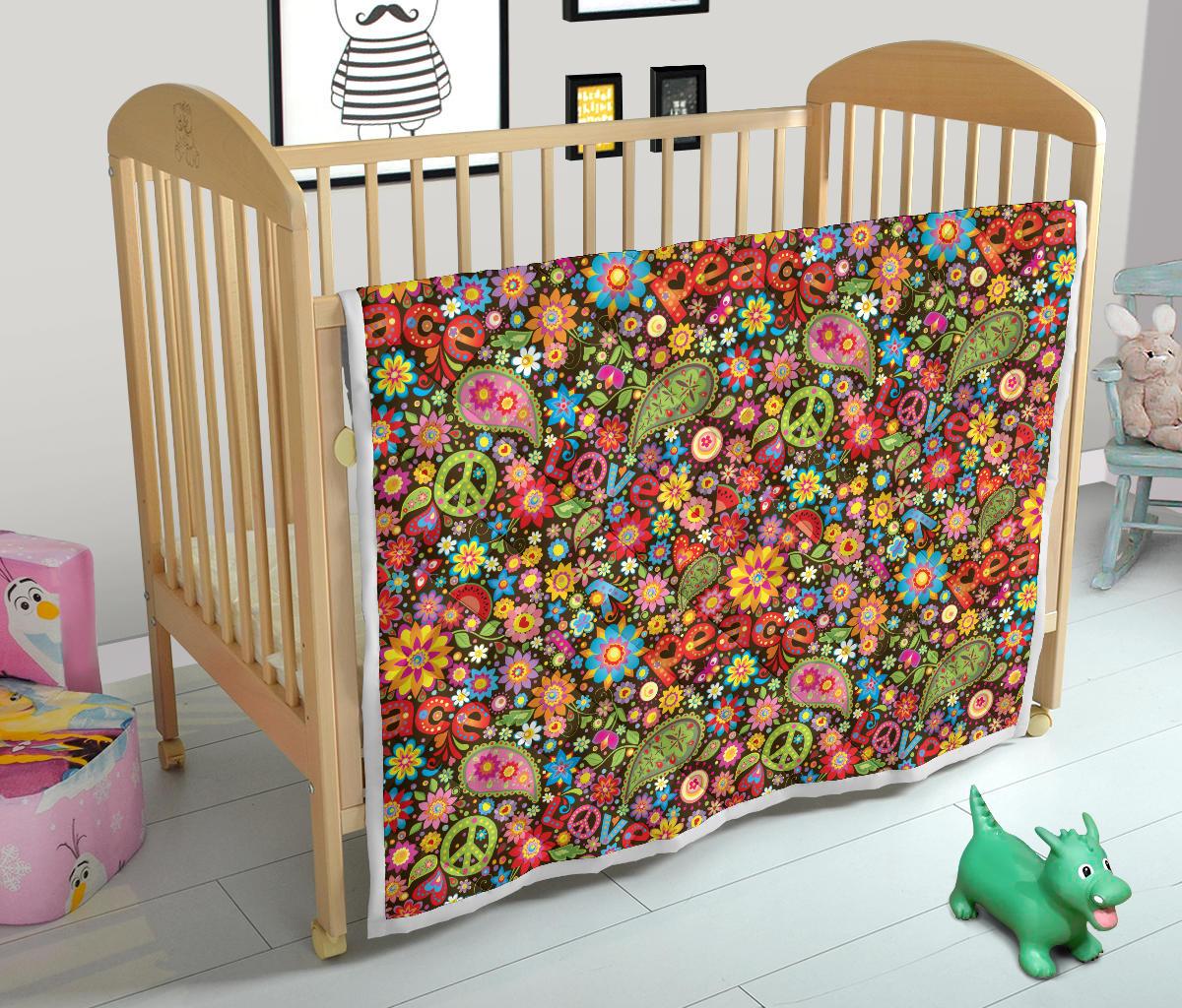 Flower Power Peace Paisley Themed Print Premium Quilt-JTAMIGO.COM