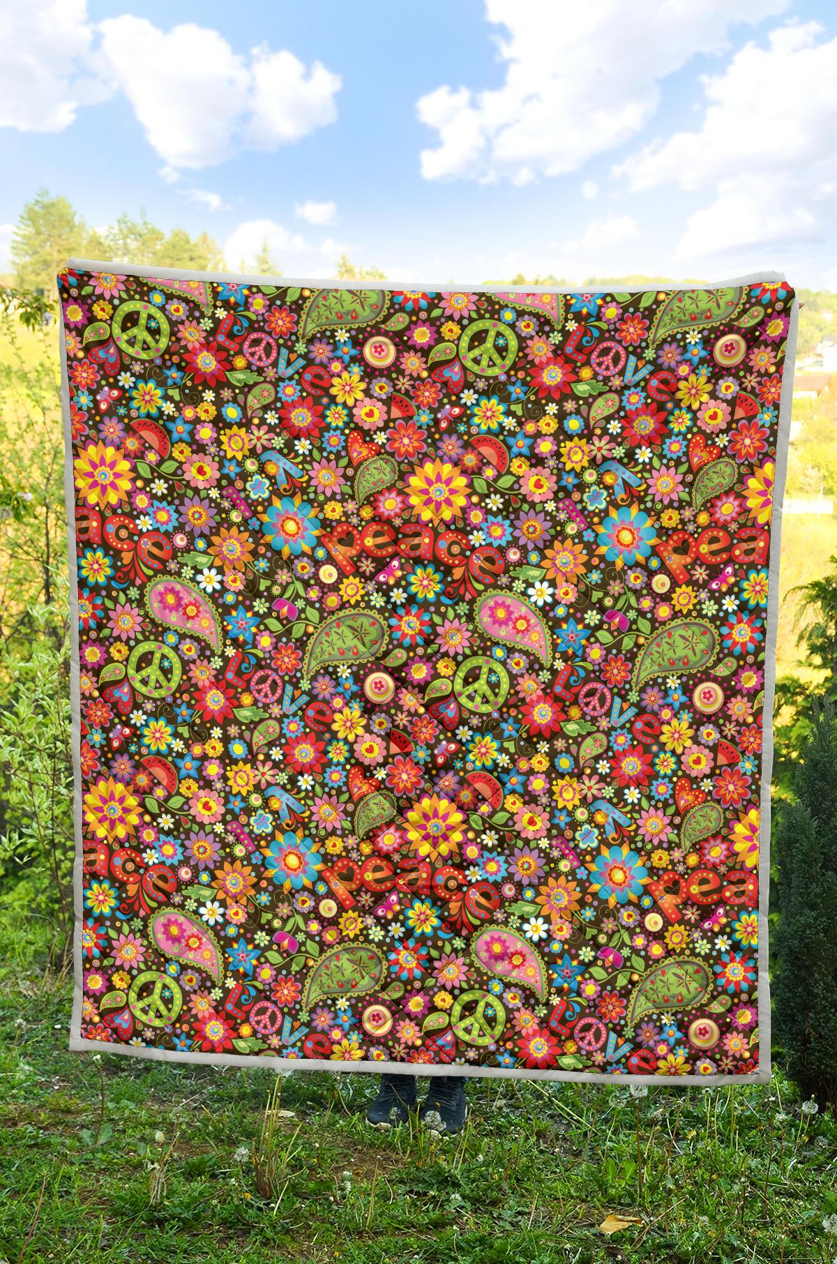 Flower Power Peace Paisley Themed Print Premium Quilt-JTAMIGO.COM