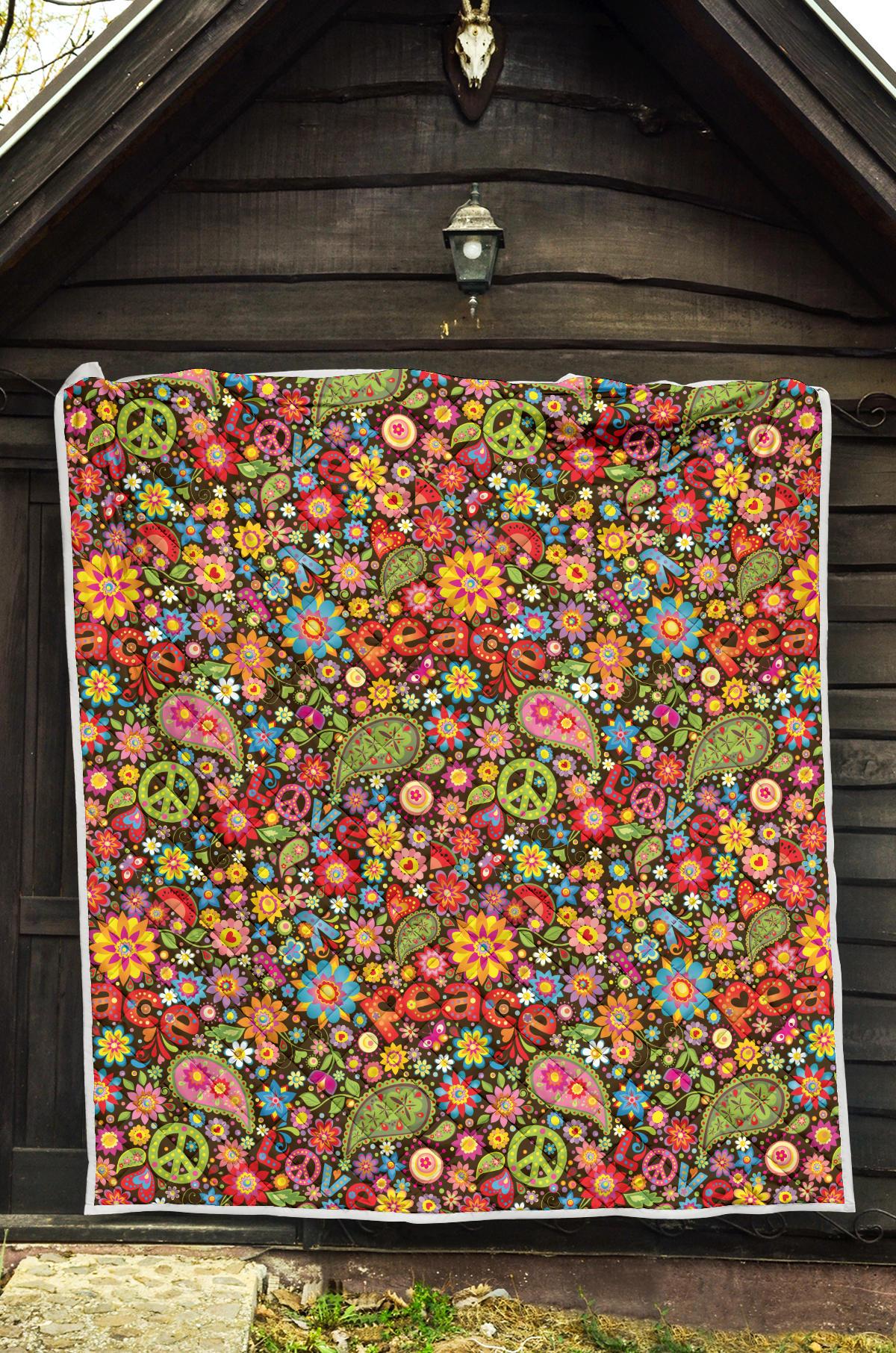Flower Power Peace Paisley Themed Print Premium Quilt-JTAMIGO.COM