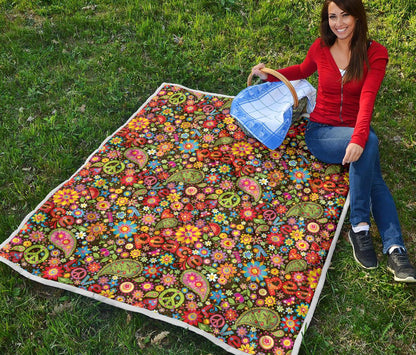 Flower Power Peace Paisley Themed Print Premium Quilt-JTAMIGO.COM