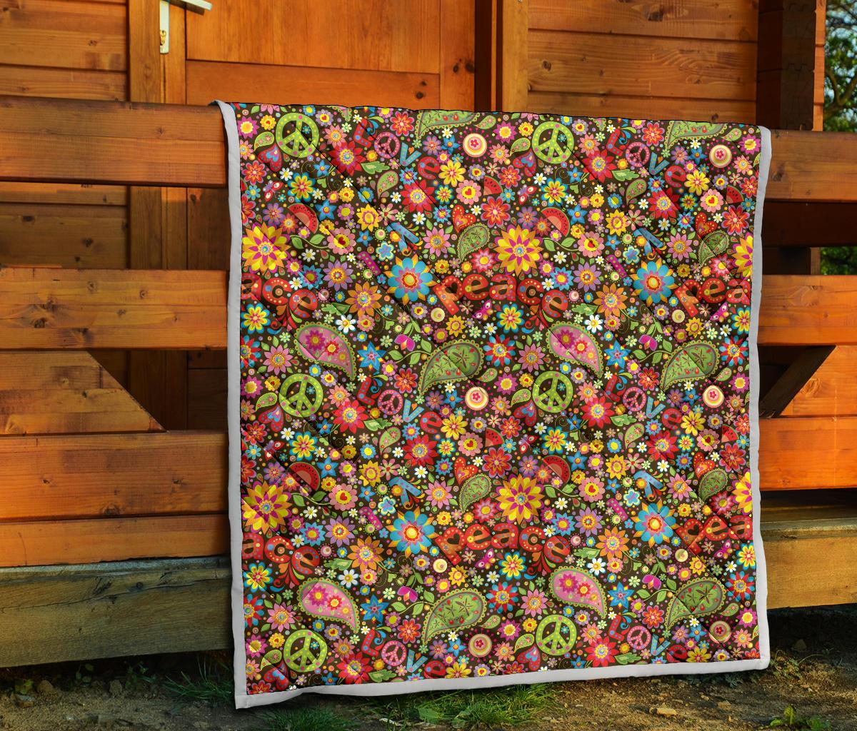 Flower Power Peace Paisley Themed Print Premium Quilt-JTAMIGO.COM