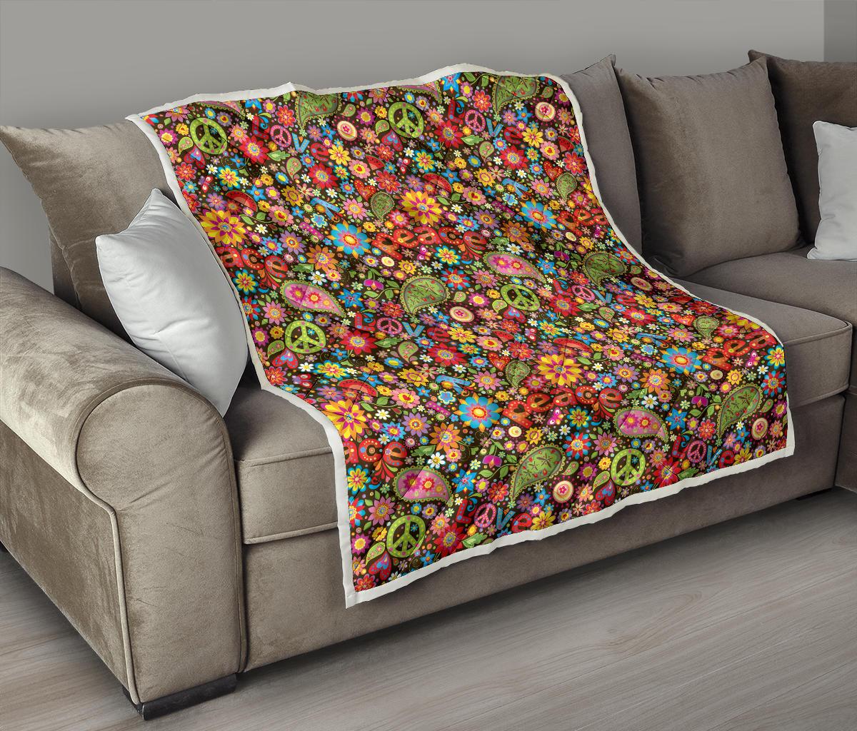 Flower Power Peace Paisley Themed Print Premium Quilt-JTAMIGO.COM