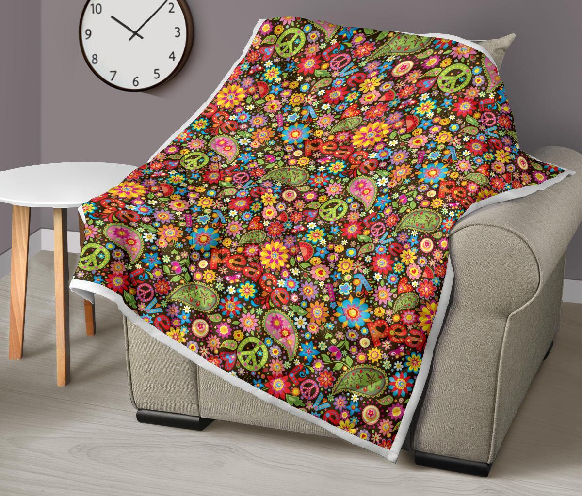 Flower Power Peace Paisley Themed Print Premium Quilt-JTAMIGO.COM