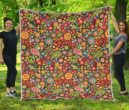 Flower Power Peace Paisley Themed Print Premium Quilt-JTAMIGO.COM