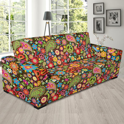 Flower Power Peace Paisley Themed Print Sofa Slipcover-JTAMIGO.COM