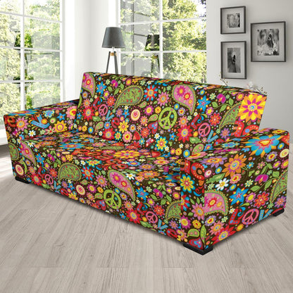 Flower Power Peace Paisley Themed Print Sofa Slipcover-JTAMIGO.COM