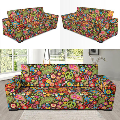 Flower Power Peace Paisley Themed Print Sofa Slipcover-JTAMIGO.COM