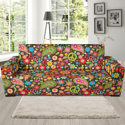 Flower Power Peace Paisley Themed Print Sofa Slipcover-JTAMIGO.COM