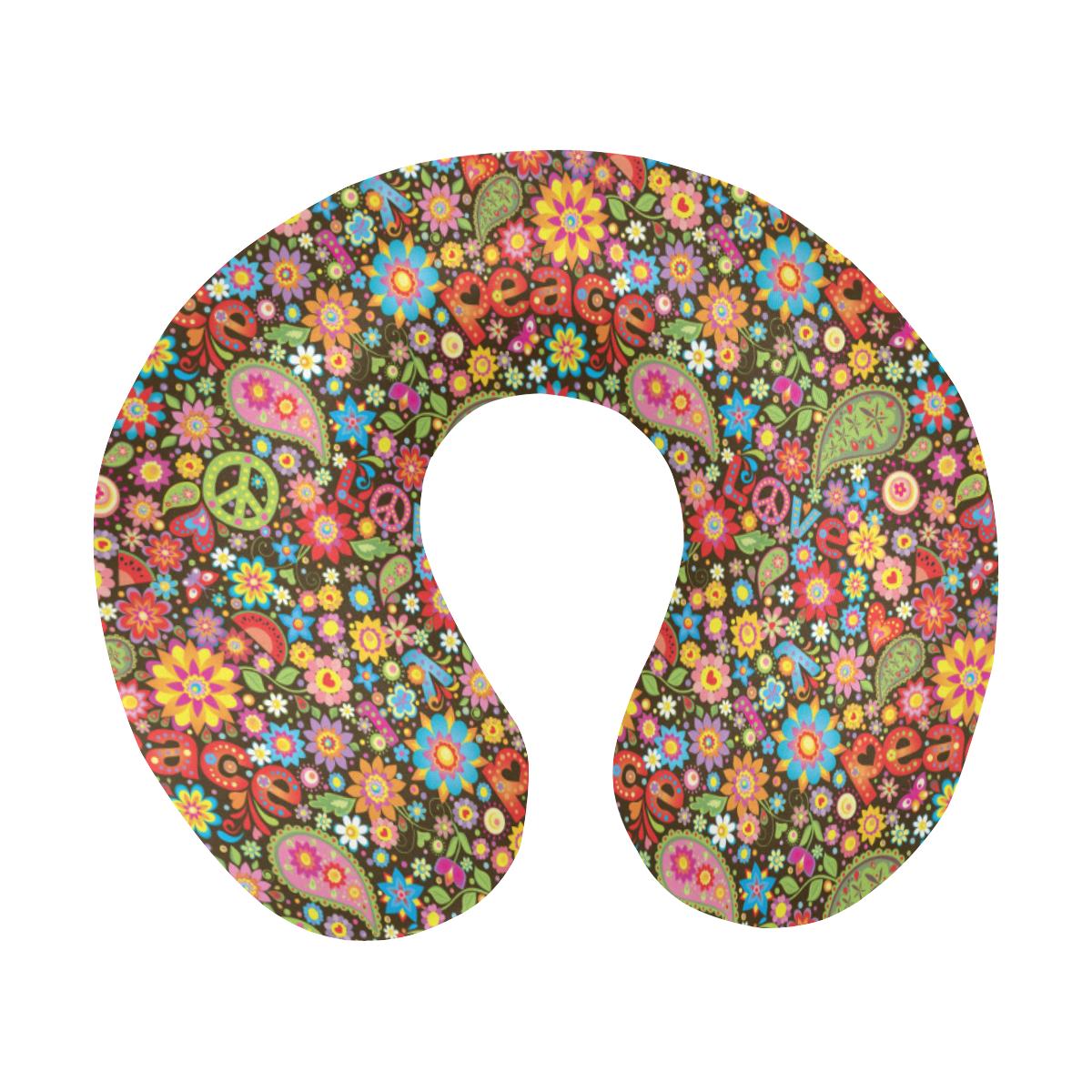 Flower Power Peace Paisley Themed Print U-Shaped Travel Neck Pillow-JTAMIGO.COM