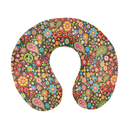 Flower Power Peace Paisley Themed Print U-Shaped Travel Neck Pillow-JTAMIGO.COM