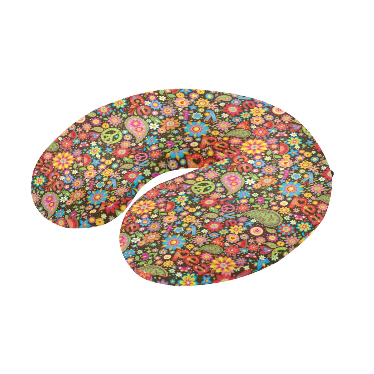 Flower Power Peace Paisley Themed Print U-Shaped Travel Neck Pillow-JTAMIGO.COM