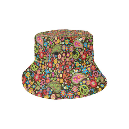 Flower Power Peace Paisley Themed Print Unisex Bucket Hat