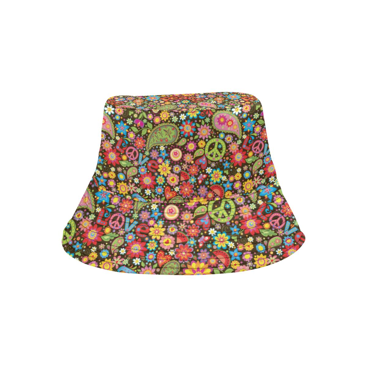 Flower Power Peace Paisley Themed Print Unisex Bucket Hat