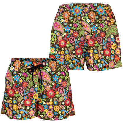 Flower Power Peace Paisley Themed Print Women Shorts-JTAMIGO.COM