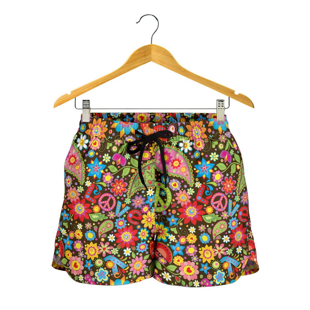 Flower Power Peace Paisley Themed Print Women Shorts-JTAMIGO.COM