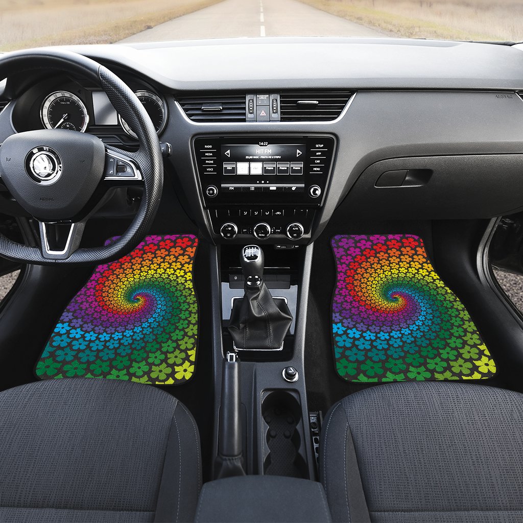 Flower Power Rainbow Spiral Print Car Floor Mats