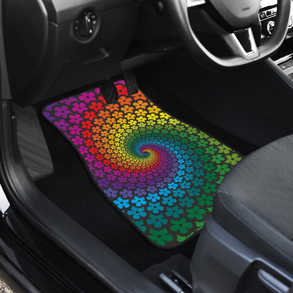 Flower Power Rainbow Spiral Print Car Floor Mats