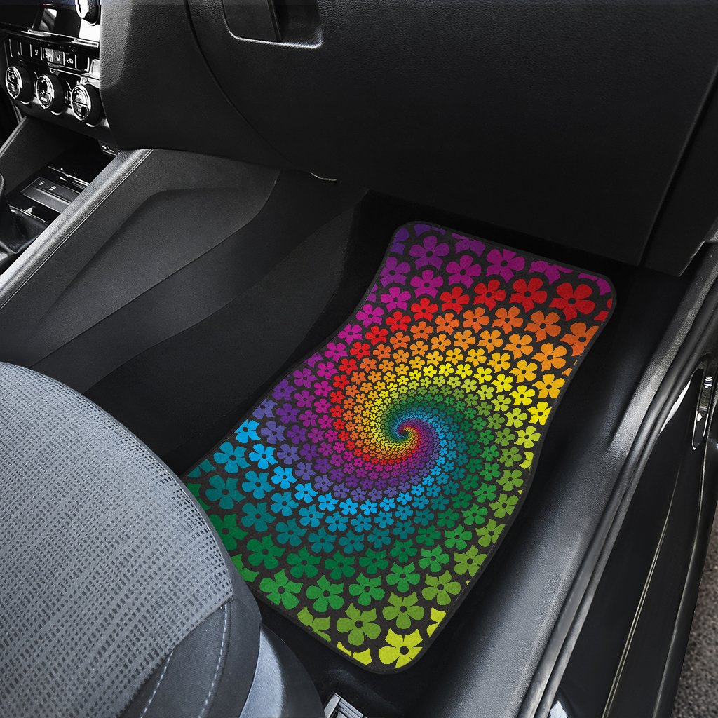 Flower Power Rainbow Spiral Print Car Floor Mats