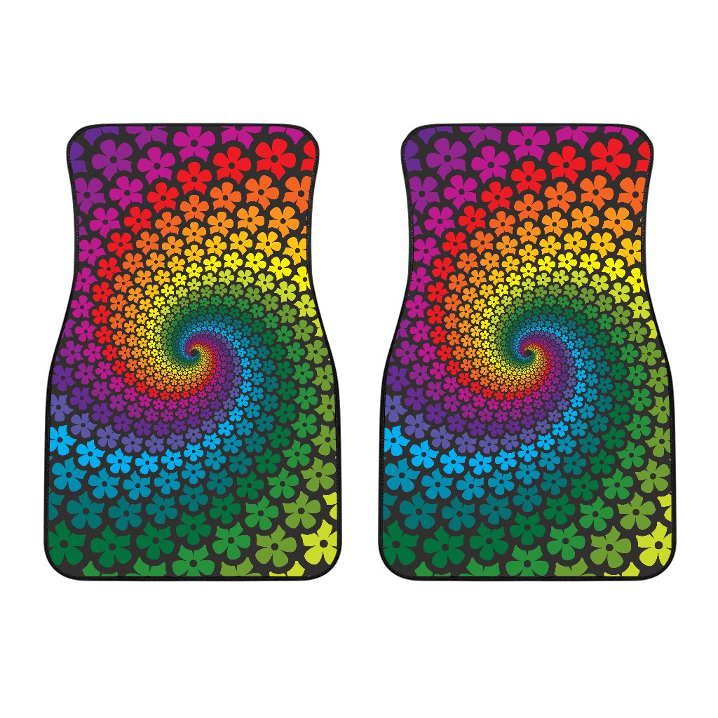 Flower Power Rainbow Spiral Print Car Floor Mats