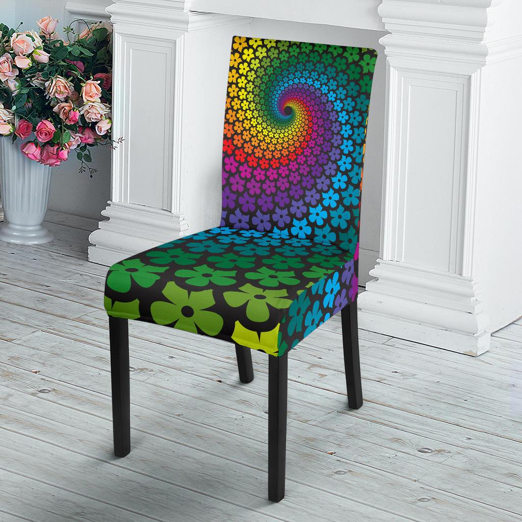 Flower Power Rainbow Spiral Print Dinning Chair Slipper-JTAMIGO.COM