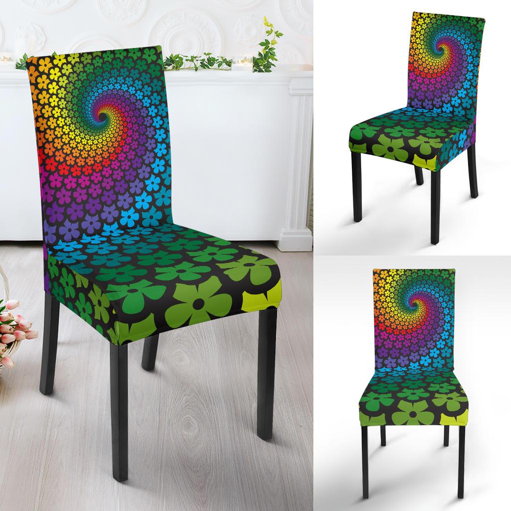 Flower Power Rainbow Spiral Print Dinning Chair Slipper-JTAMIGO.COM