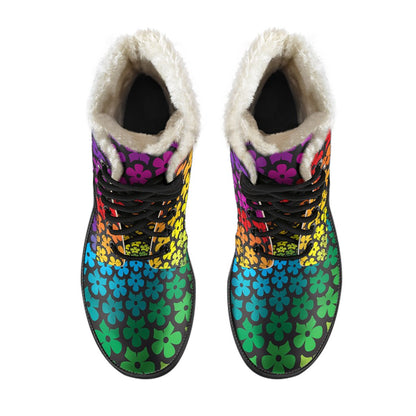 Flower Power Rainbow Spiral Print Faux Fur Leather Boots-JTAMIGO.COM