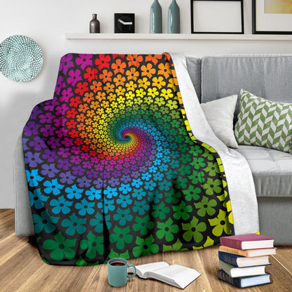 Flower Power Rainbow Spiral Print Fleece Blanket