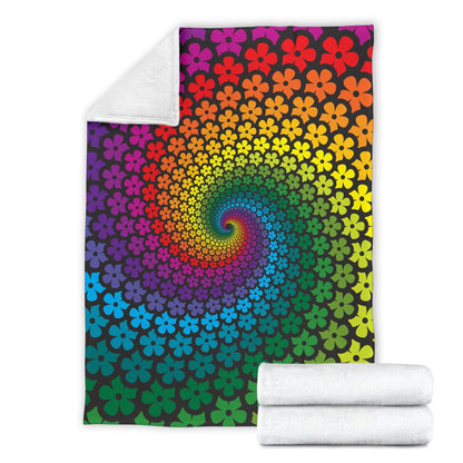 Flower Power Rainbow Spiral Print Fleece Blanket
