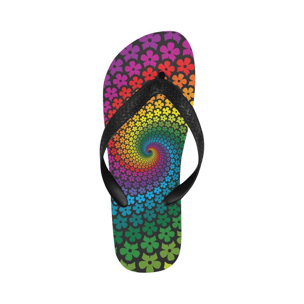 Flower Power Rainbow Spiral Print Flip Flops-JTAMIGO.COM