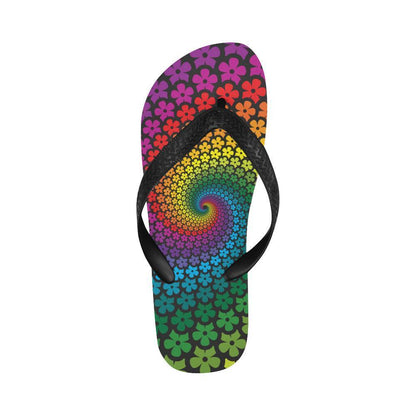 Flower Power Rainbow Spiral Print Flip Flops-JTAMIGO.COM