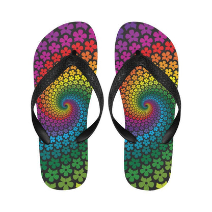 Flower Power Rainbow Spiral Print Flip Flops-JTAMIGO.COM
