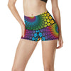 Flower Power Rainbow Spiral Print High Waisted Spandex Shorts-JTAMIGO.COM