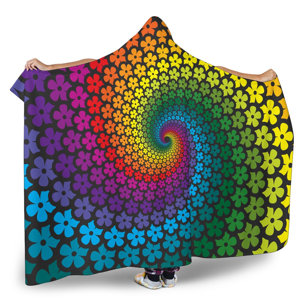 Flower Power Rainbow Spiral Print Hooded Blanket-JTAMIGO.COM