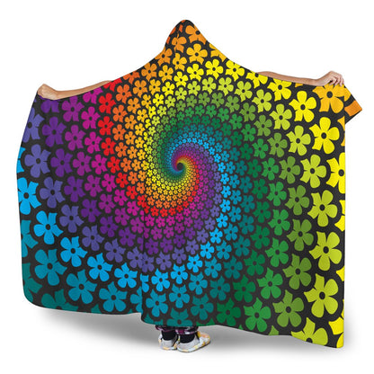 Flower Power Rainbow Spiral Print Hooded Blanket-JTAMIGO.COM