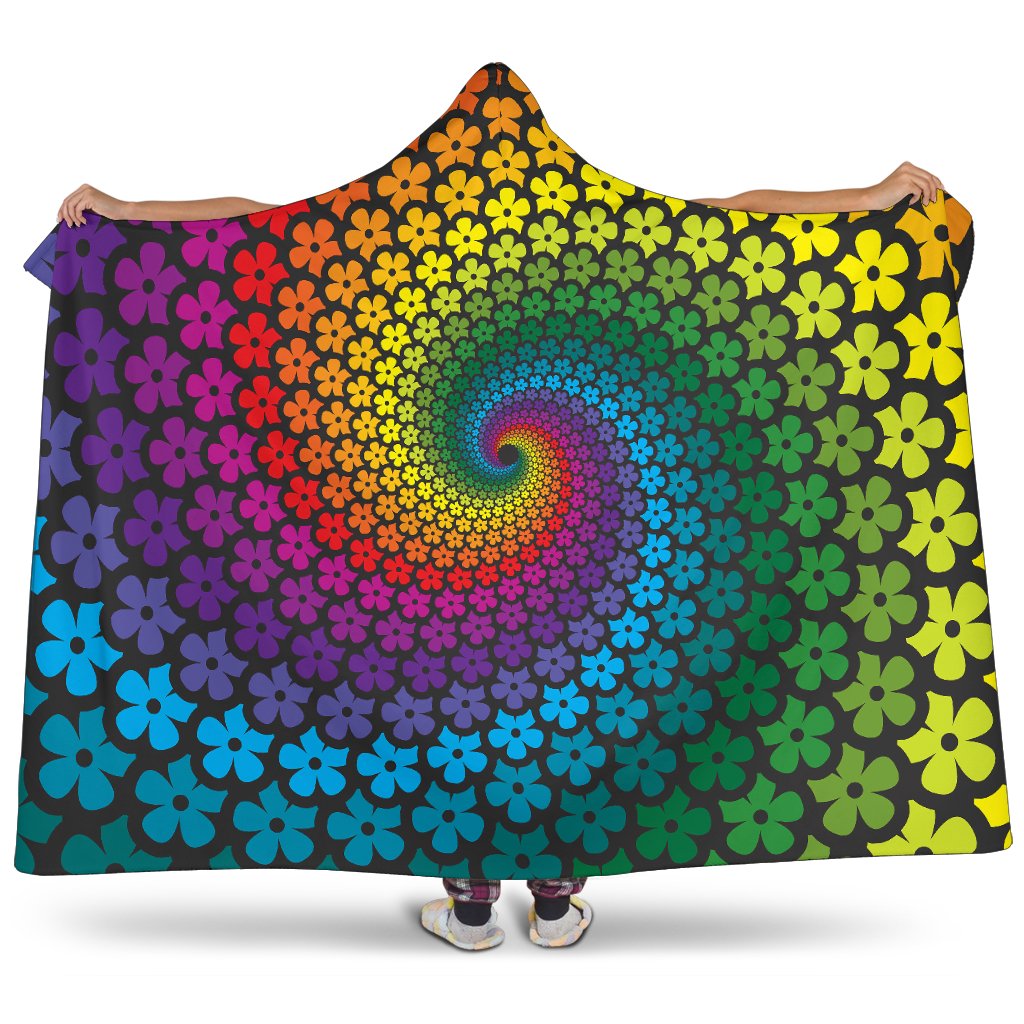 Flower Power Rainbow Spiral Print Hooded Blanket-JTAMIGO.COM