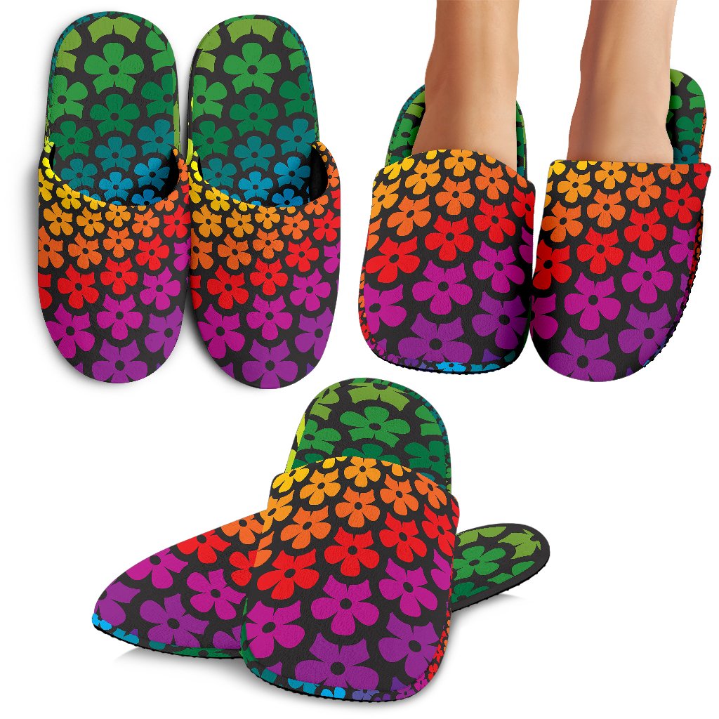 Flower Power Rainbow Spiral Print House Slippers
