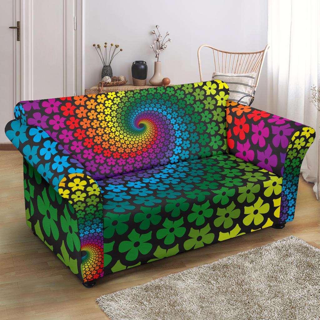 Flower Power Rainbow Spiral Print Loveseat Slipcover-JTAMIGO.COM